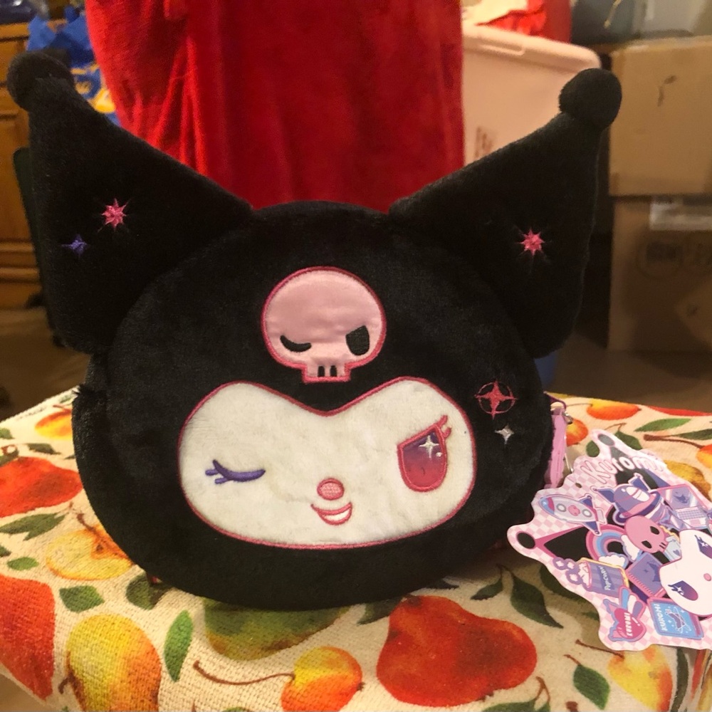 Sanrio Kuromi Pouch Coin Purse  Skull Heart Embroidered Bag